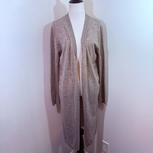 0° C Long Silk Cardigan Sweater Gray Open Front & Silk Back
